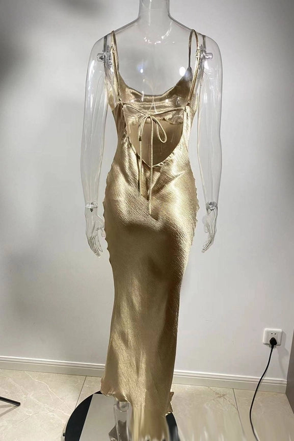 Metallic Satin Sexy Open Back Cowl Slip Maxi Dress gold-Dress-Rosa Clothing-XS-Gold-Urbanheer