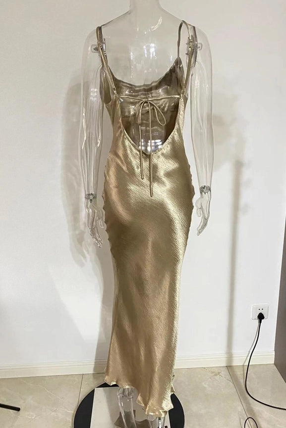 Metallic Satin Sexy Open Back Cowl Slip Maxi Dress gold from Rosa Urbanheer Metallic Satin Sexy Open Back Cowl Slip Maxi Dress gold from Rosa Urbanheer