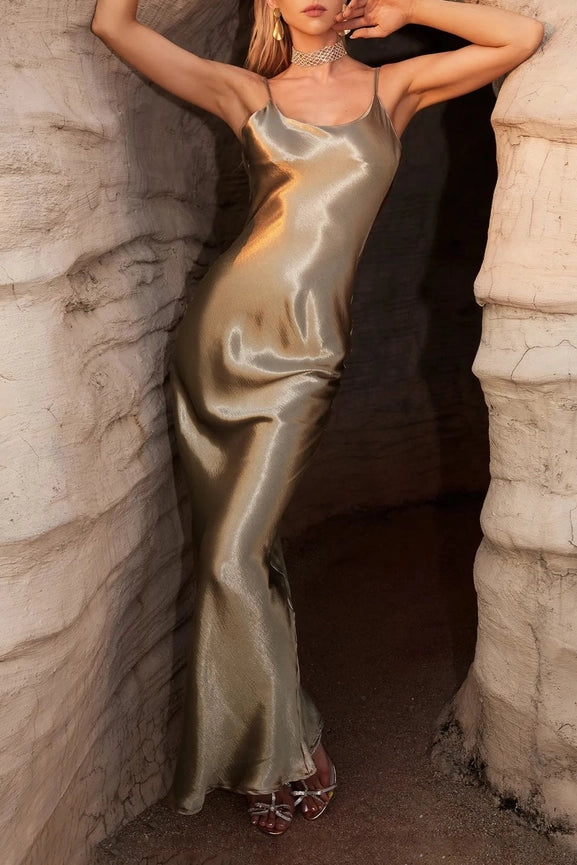 Metallic Satin Sexy Open Back Cowl Slip Maxi Dress gold-Dress-Rosa Clothing-XS-Gold-Urbanheer