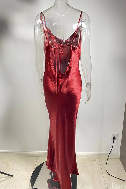 Metallic Satin Sexy Open Back Cowl Slip Maxi Dress red-Dress-Rosa Clothing-XS-red-Urbanheer