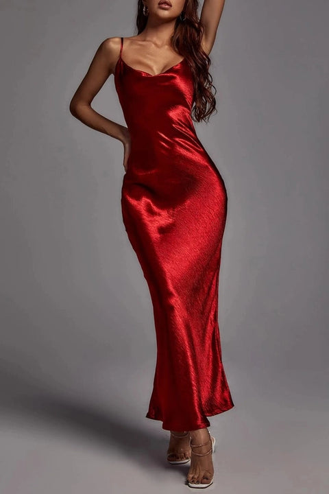 Metallic Satin Sexy Open Back Cowl Slip Maxi Dress red-Dress-Rosa Clothing-XS-red-Urbanheer