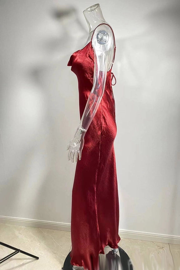 Metallic Satin Sexy Open Back Cowl Slip Maxi Dress red from Rosa Urbanheer Metallic Satin Sexy Open Back Cowl Slip Maxi Dress red from Rosa Urbanheer