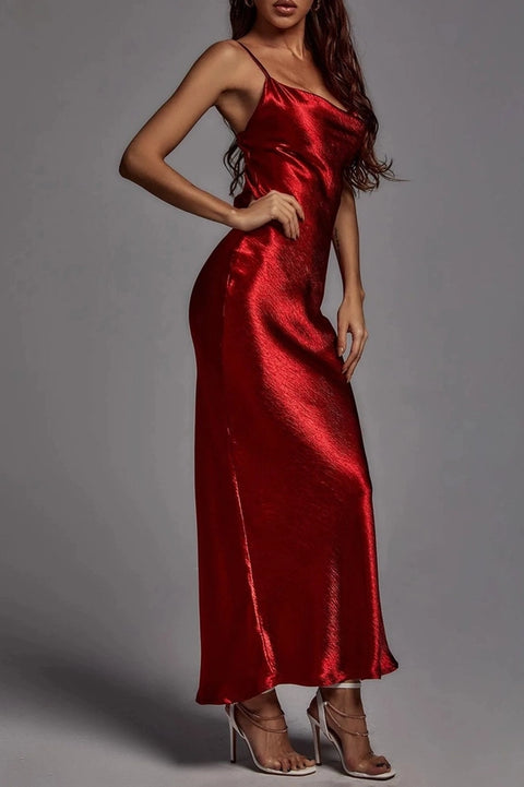 Metallic Satin Sexy Open Back Cowl Slip Maxi Dress red-Dress-Rosa Clothing-XS-red-Urbanheer