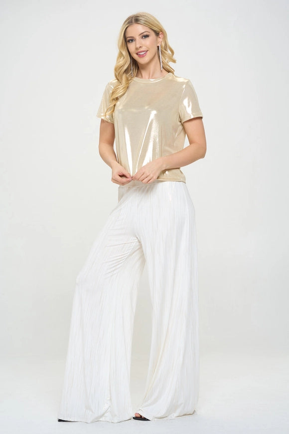 Metallic Short Sleevesand Top-TOP-Renee C.-S-Sand-Urbanheer