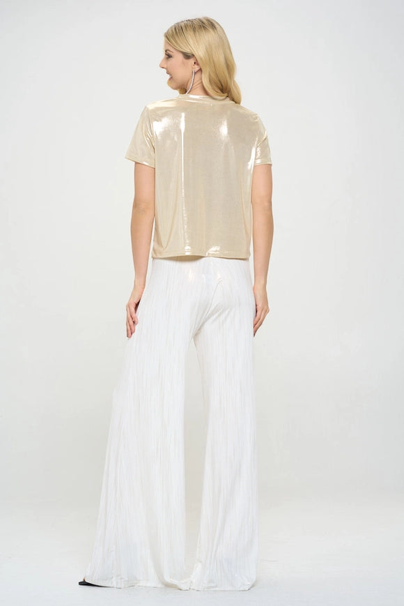 Metallic Short Sleevesand Top-TOP-Renee C.-S-Sand-Urbanheer