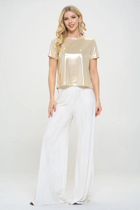 Metallic Short Sleevesand Top-TOP-Renee C.-S-Sand-Urbanheer