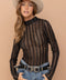 Metallic Star Stripe Mesh Mock Neck Top Black-TOP-Blue B-S-Urbanheer