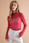 Metallic Star Stripe Mesh Mock Neck Top Red-TOP-Blue B-S-Urbanheer