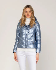 Metallic padded short anorack with hood, zip and buttons-Anorack-Tantra-S-BLUE-Urbanheer