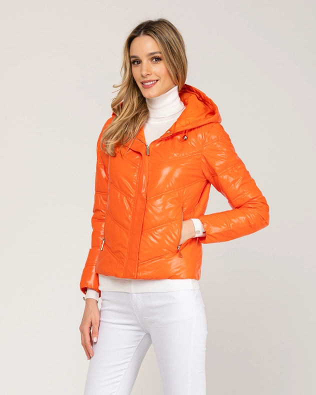 Metallic Padded Short Anorack With Hood, Zip And Buttons Orange-Anorak-Tantra-S-Urbanheer