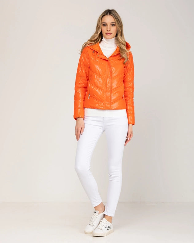 Metallic Padded Short Anorack With Hood, Zip And Buttons Orange-Anorak-Tantra-S-Urbanheer