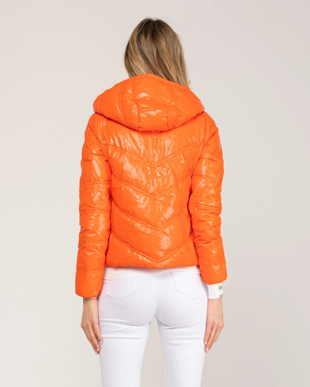 Metallic Padded Short Anorack With Hood, Zip And Buttons Orange-Anorak-Tantra-S-Urbanheer