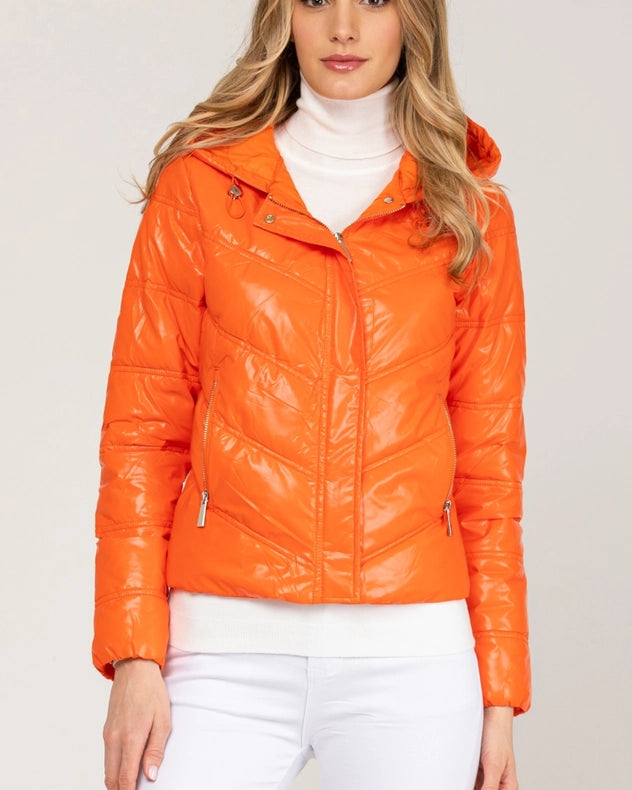 Metallic Padded Short Anorack With Hood, Zip And Buttons Orange-Anorak-Tantra-S-Urbanheer