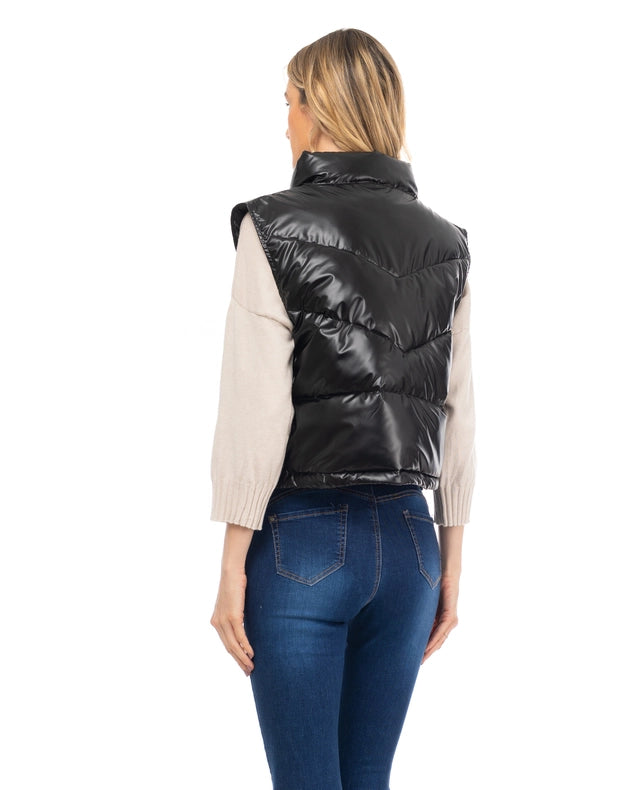 Metallic Padded Short Vest With Zip And Front Pockets-Vest-Tantra-S-Urbanheer