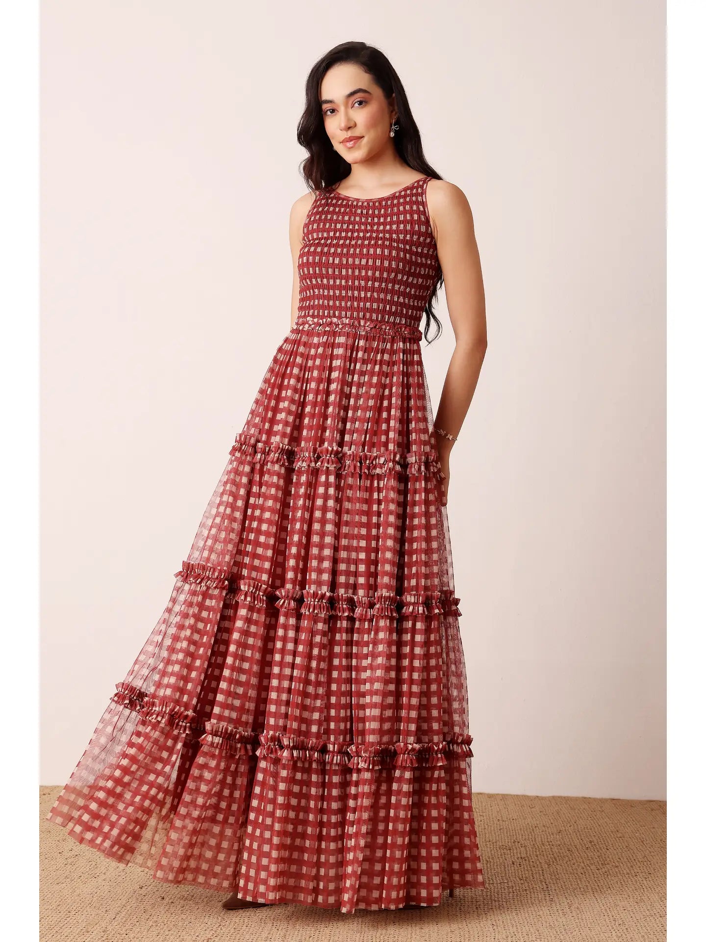 Mhairi Maxi Dress in Burgundy Plaid