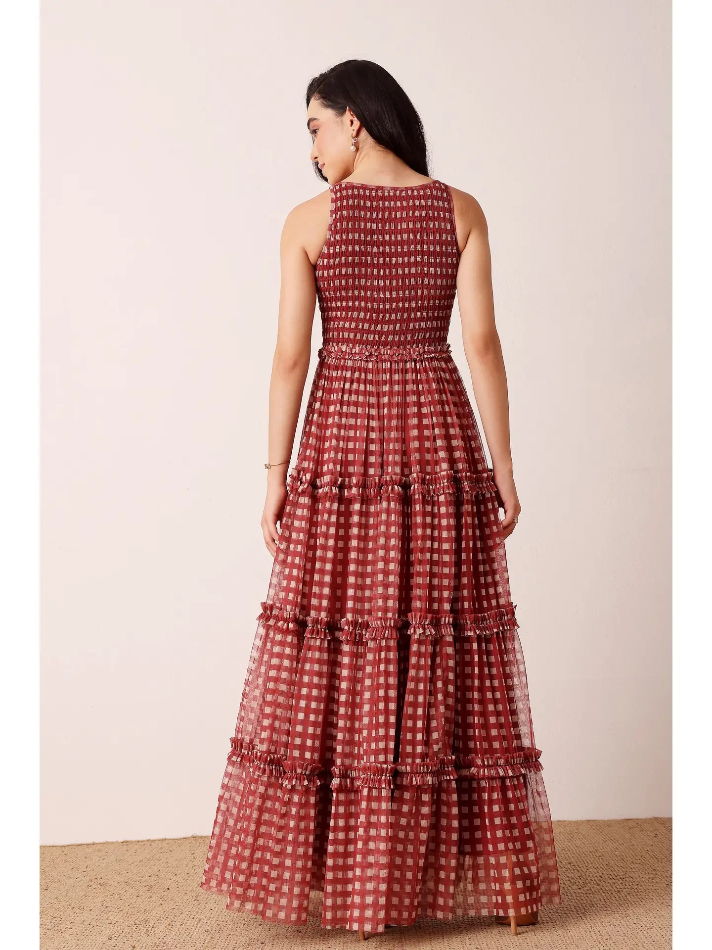 Mhairi Maxi Dress in Burgundy Plaid