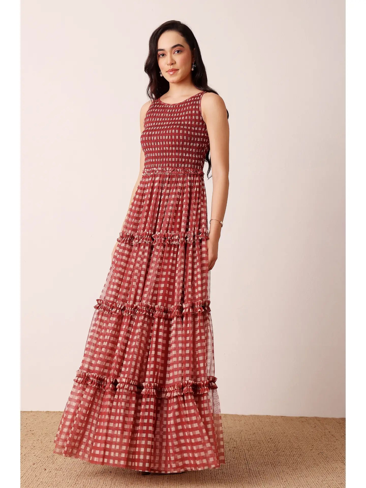 Mhairi Maxi Dress in Burgundy Plaid