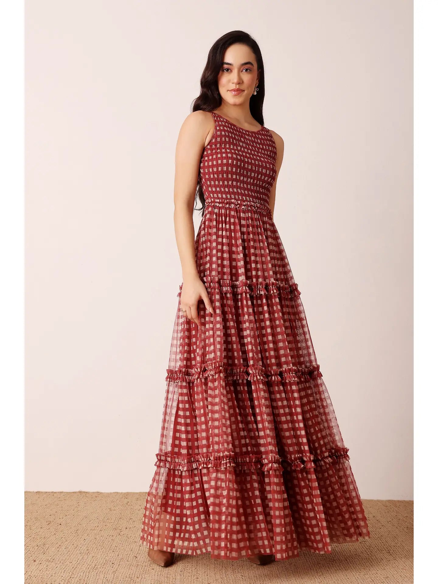 Mhairi Maxi Dress in Burgundy Plaid