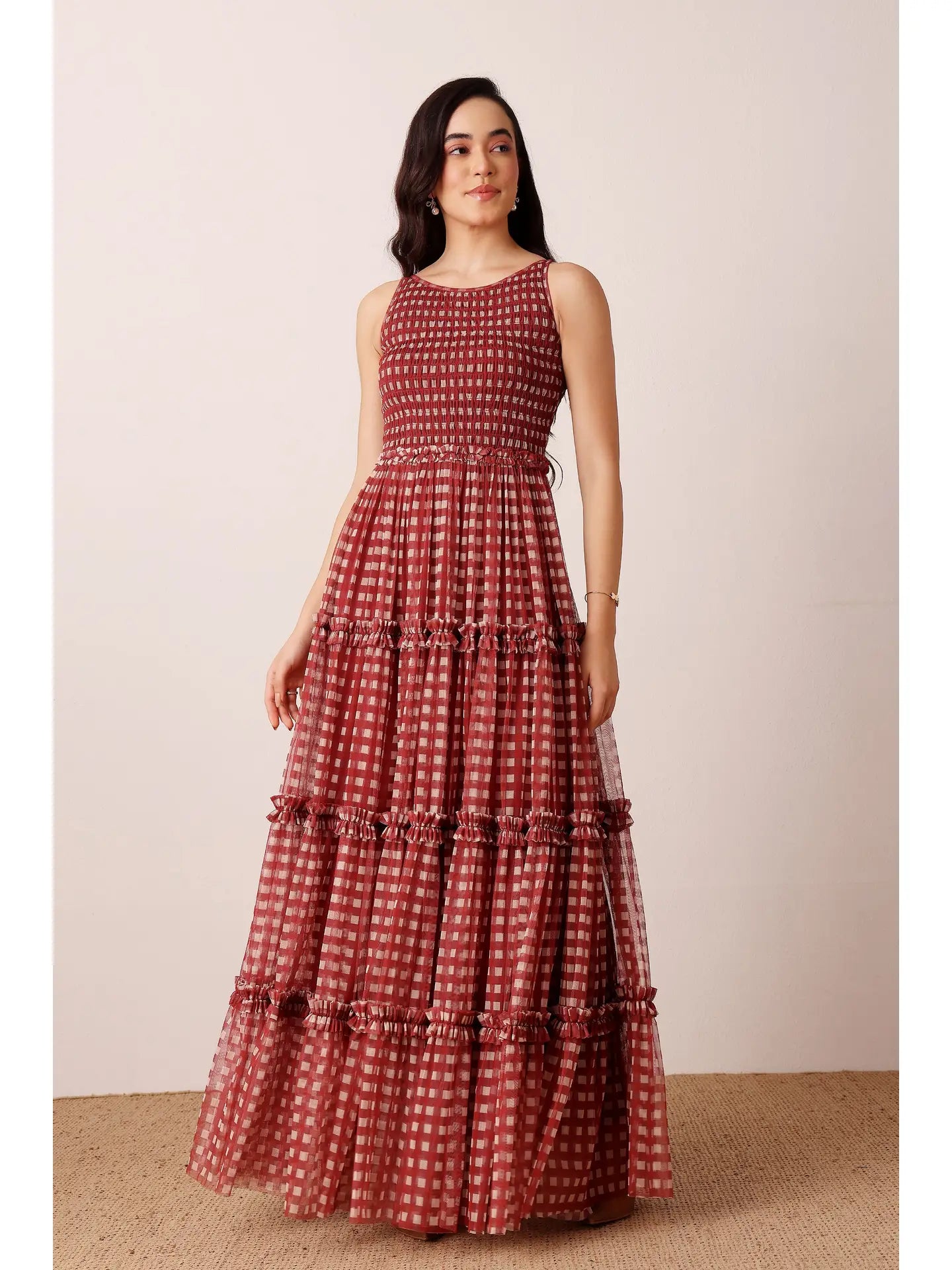 Mhairi Maxi Dress in Burgundy Plaid