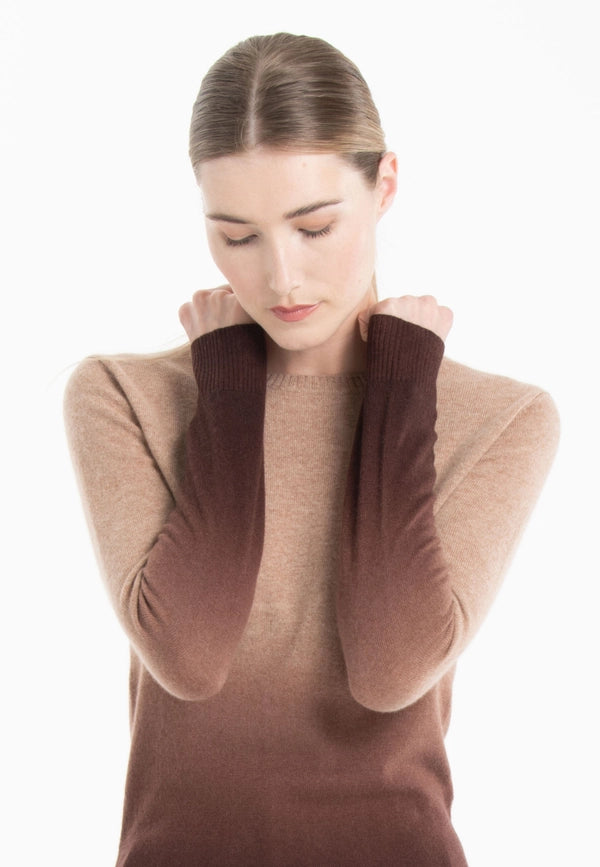 Mia 8 Camel/Brown Tie & Dye Cashmere Crew Neck Sweater-Sweater-STUDIO CASHMERE8-S-camel/brown-Urbanheer