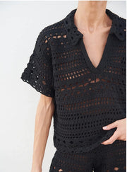 Mia Hand Crochet Organic Cotton Top Black-TOP-Leap Concept-S-Black-Urbanheer