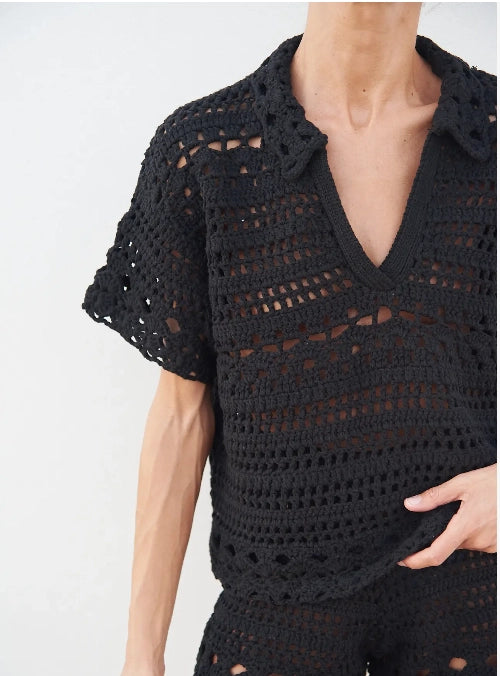 Mia Hand Crochet Organic Cotton Top Black-TOP-Leap Concept-S-Black-Urbanheer