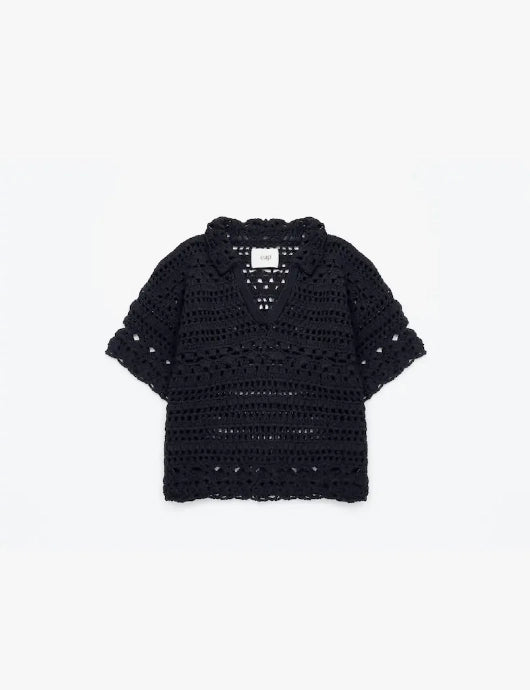 Mia Hand Crochet Organic Cotton Top Black-TOP-Leap Concept-S-Black-Urbanheer