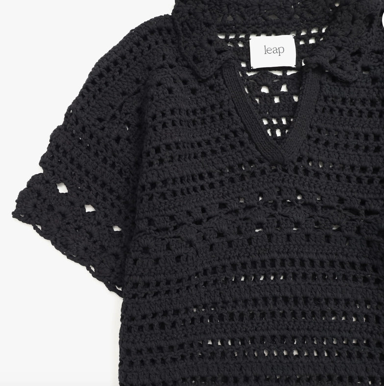 Mia Hand Crochet Organic Cotton Top Black-TOP-Leap Concept-S-Black-Urbanheer