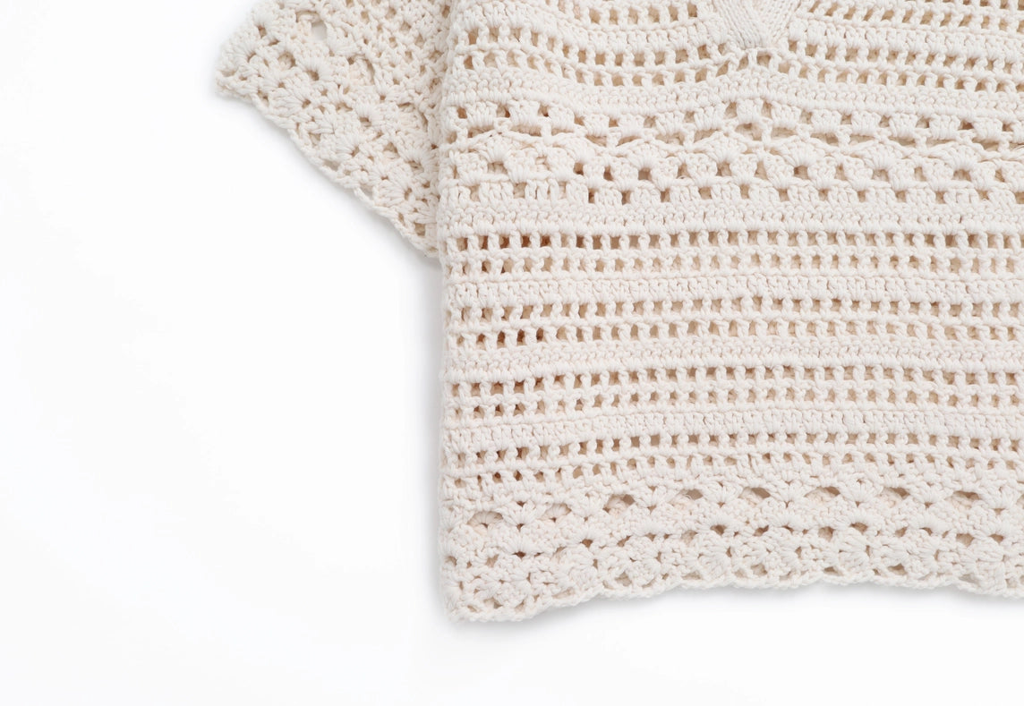 Mia Hand Crochet Organic Cotton Top Ecru-TOP-Leap Concept-S-Brown-Urbanheer