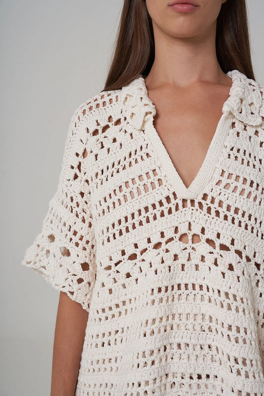 Mia Hand Crochet Organic Cotton Top Ecru-TOP-Leap Concept-S-Brown-Urbanheer