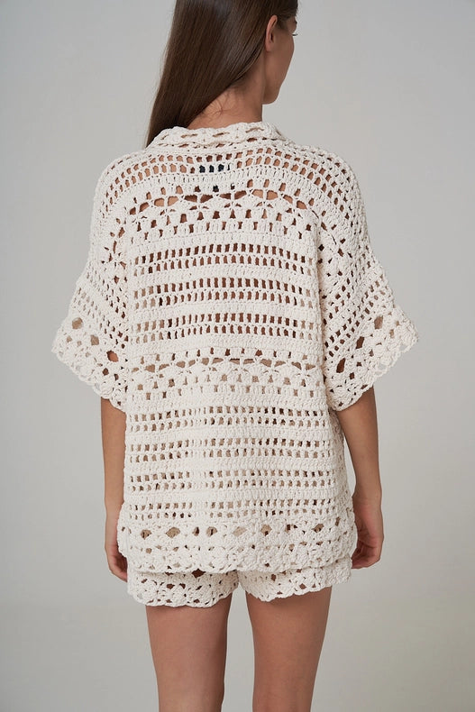 Mia Hand Crochet Organic Cotton Top Ecru-TOP-Leap Concept-S-Brown-Urbanheer