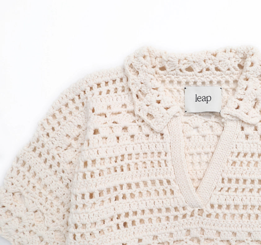 Mia Hand Crochet Organic Cotton Top Ecru-TOP-Leap Concept-S-Brown-Urbanheer