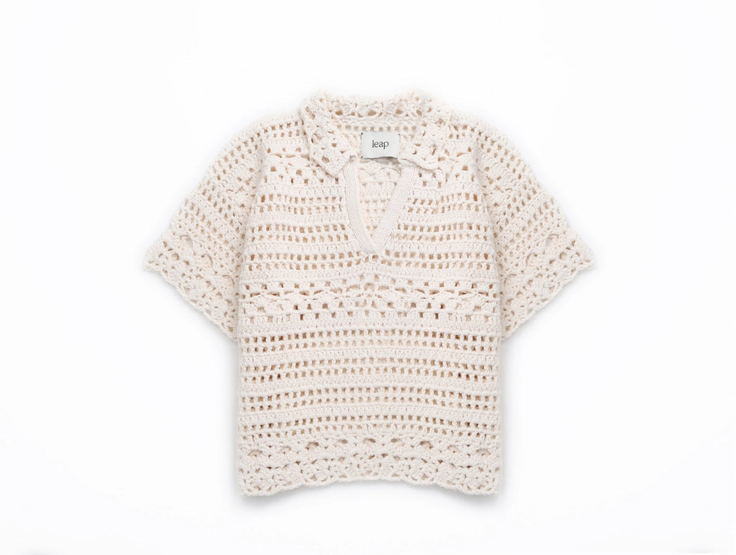 Mia Hand Crochet Organic Cotton Top Ecru-TOP-Leap Concept-S-Brown-Urbanheer