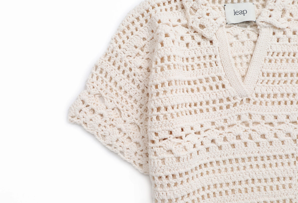 Mia Hand Crochet Organic Cotton Top Ecru-TOP-Leap Concept-S-Brown-Urbanheer