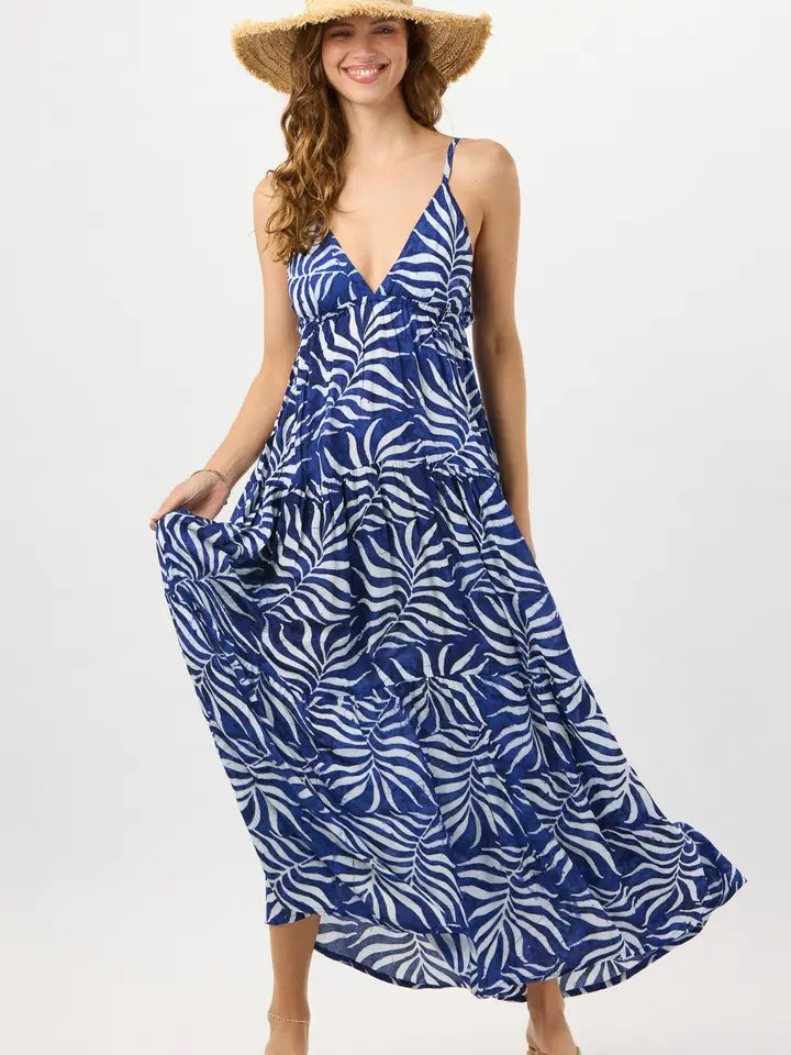 Micah Maxi Dress-Dress-Tiare Hawaii-One Size-Batik Swaying Palms Navy-Urbanheer