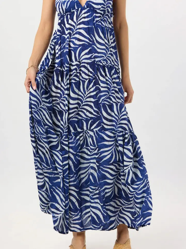 Micah Maxi Dress-Dress-Tiare Hawaii-One Size-Batik Swaying Palms Navy-Urbanheer