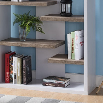 Mid Century Display Cabinet, Open Back Display Cabinet with 8 Shelves- White & Dark Taupe-UH Decor-Default-Urbanheer