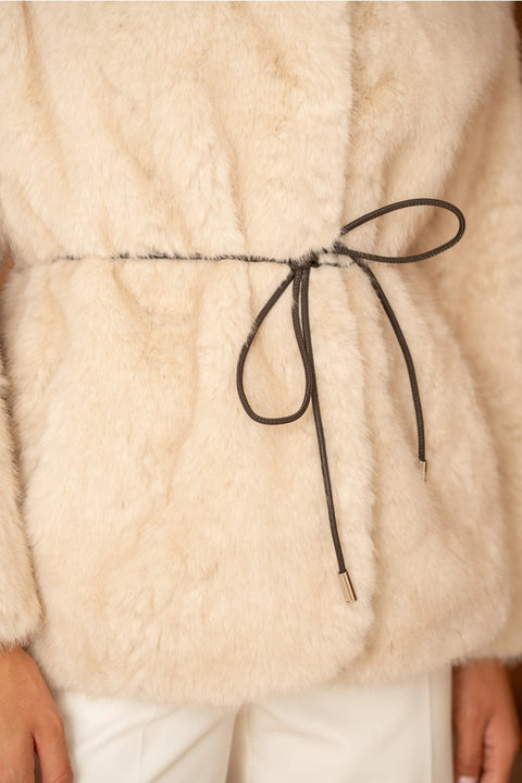 Mid-Length Belted Jacket with A High Faux-Fur Collar