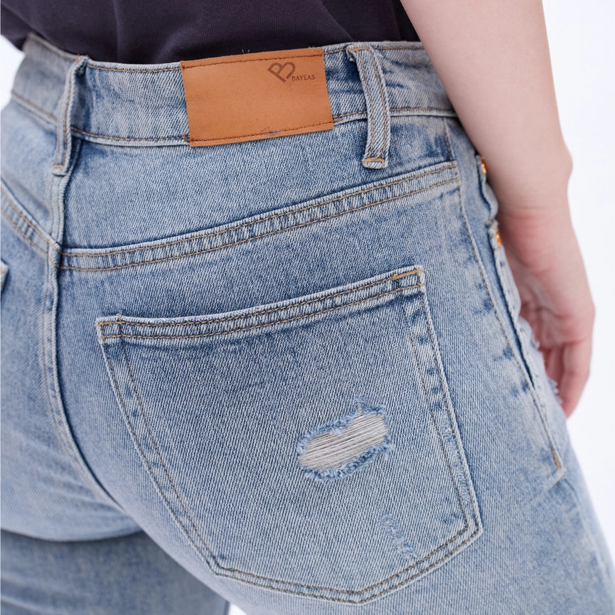 Mid Rise Bermuda Denim Shorts with Raw Hem-Bermuda Shorts-BAYEAS-24-VINTAGE BLUE-Urbanheer