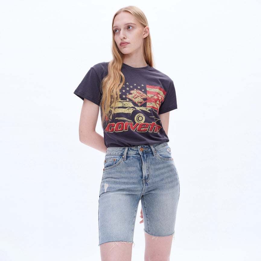 Mid Rise Bermuda Denim Shorts with Raw Hem-Bermuda Shorts-BAYEAS-24-VINTAGE BLUE-Urbanheer