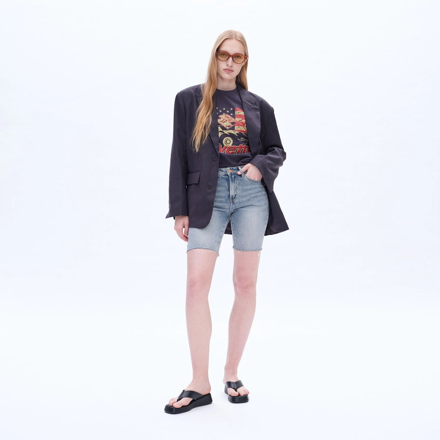 Mid Rise Bermuda Denim Shorts with Raw Hem-Bermuda Shorts-BAYEAS-24-VINTAGE BLUE-Urbanheer