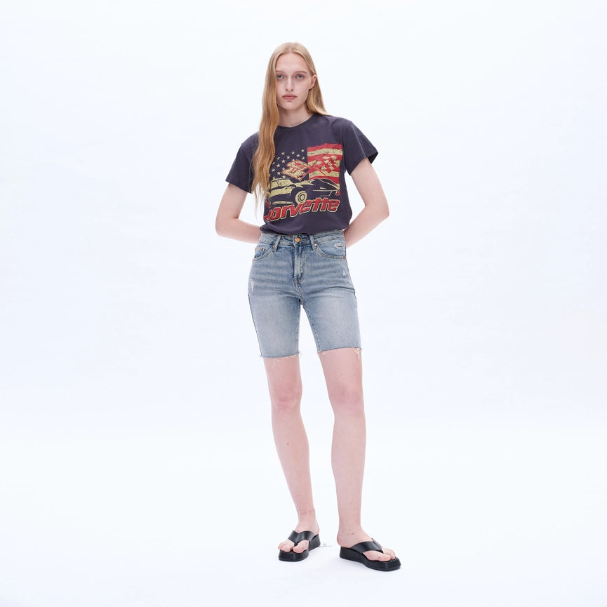 Mid Rise Bermuda Denim Shorts with Raw Hem-Bermuda Shorts-BAYEAS-24-VINTAGE BLUE-Urbanheer