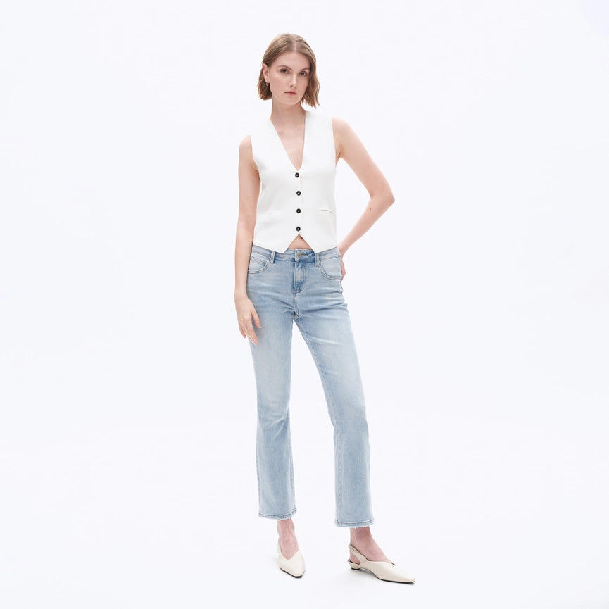 Mid Rise Bootcut Denim Jeans with Finished Hem LIGHT BLUE-Jeans-BAYEAS-24-LIGHT BLUE-Urbanheer