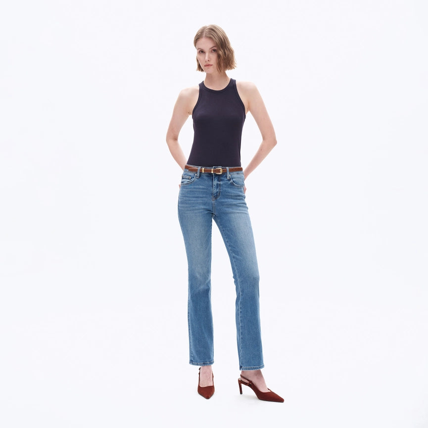 Mid Rise Bootcut Denim Jeans with Finished Hem MEDIUM BLUE-Jeans-BAYEAS-24-MEDIUM BLUE-Urbanheer