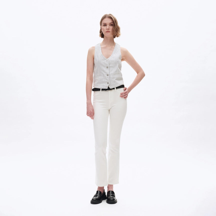 Mid Rise Bootcut Twill Pants with Finished Hem-Pants-BAYEAS-24-WHITE-Urbanheer
