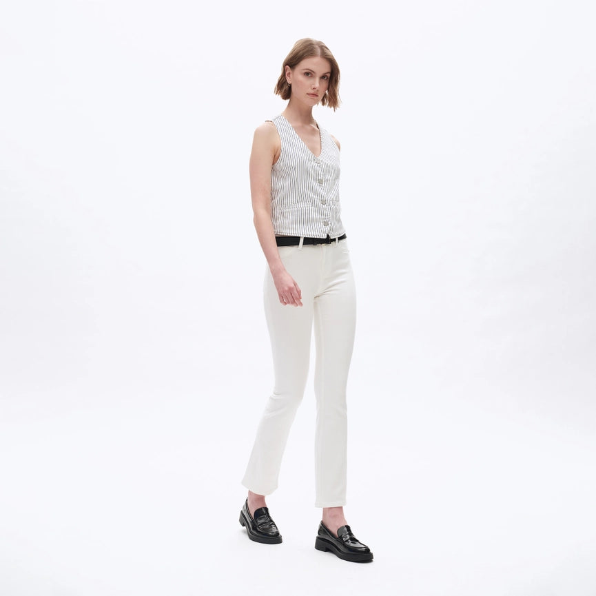 Mid Rise Bootcut Twill Pants with Finished Hem-Pants-BAYEAS-24-WHITE-Urbanheer