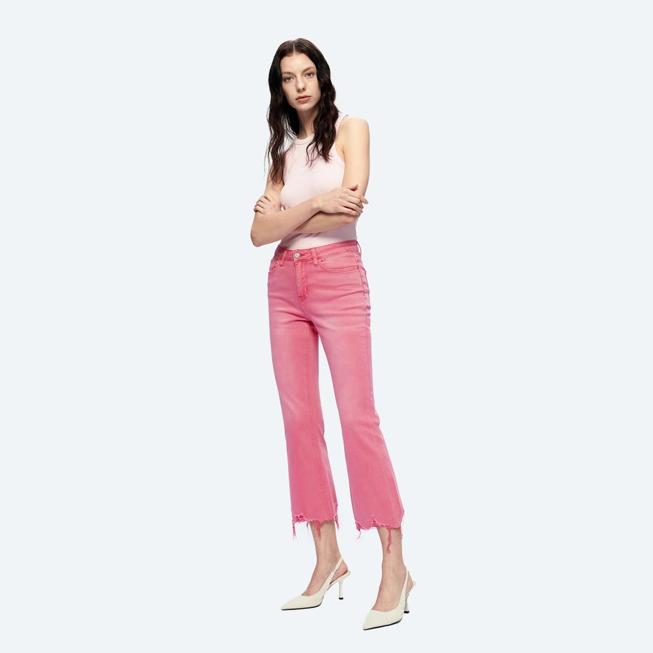 Mid Rise Crop Flare Twill Pants with Frayed Hem RAZ-Pants-BAYEAS-24-RAZ-Urbanheer