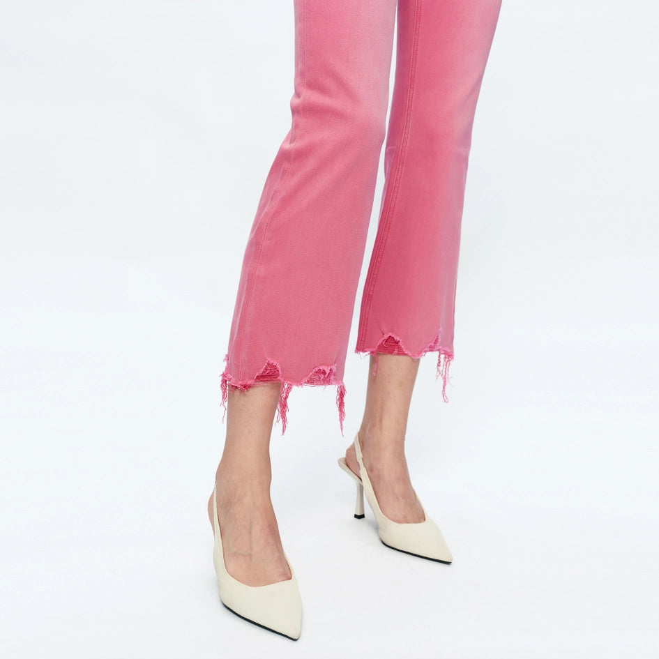 Mid Rise Crop Flare Twill Pants with Frayed Hem RAZ-Pants-BAYEAS-24-RAZ-Urbanheer