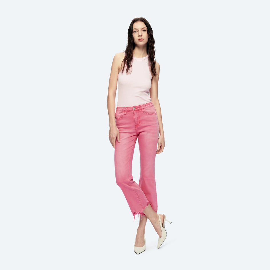 Mid Rise Crop Flare Twill Pants with Frayed Hem RAZ-Pants-BAYEAS-24-RAZ-Urbanheer