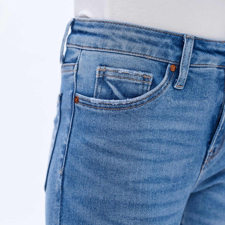 Mid Rise Crop Slim Straight Jeans with Finished Hem FAIRY BLUE-Jeans-BAYEAS-24-FAIRY BLUE-Urbanheer